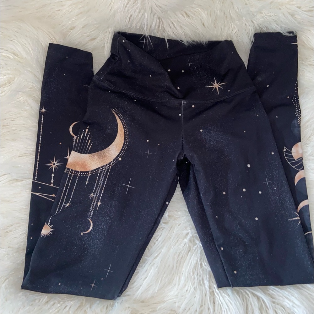 Black Leggings with Gold Moon & Star Print